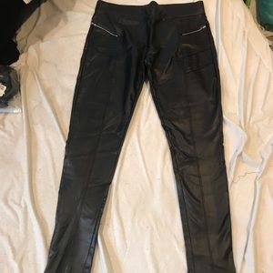 Faux Leather Moto Stretch Leggings With Zippers